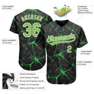 Custom Black Neon Green-White 3D Pattern Design Authentic Baseball Jersey