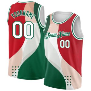 Custom Red White-Kelly Green 3D Mexico Authentic Basketball Jersey