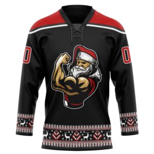 Custom Black Red-White Christmas Santa Claus 3D Hockey Lace Neck Jersey