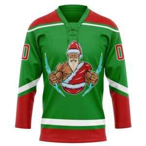 Custom Grass Green Red-White Christmas Santa Claus 3D Hockey Lace Neck Jersey