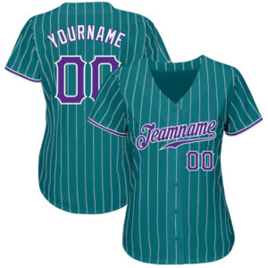 Custom Teal White Pinstripe Purple-White Authentic Baseball Jersey