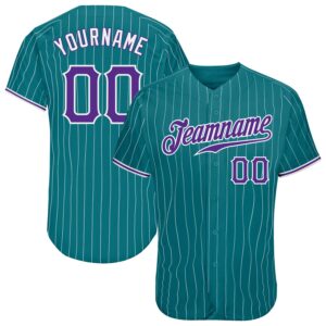 Custom Teal White Pinstripe Purple-White Authentic Baseball Jersey