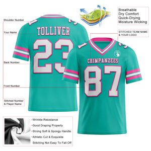 Custom Aqua White-Pink Mesh Authentic Football Jersey