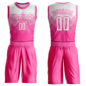 Custom Pink White Round Neck Sublimation Basketball Suit Jersey