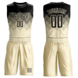 Custom Cream Black Round Neck Sublimation Basketball Suit Jersey