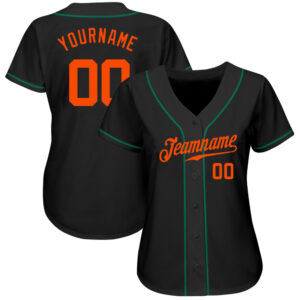 Custom Black Orange-Kelly Green Authentic Baseball Jersey