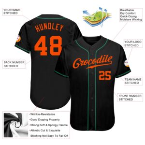 Custom Black Orange-Kelly Green Authentic Baseball Jersey