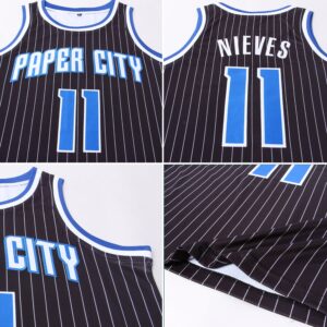 Custom Black White Pinstripe Royal-White Authentic Basketball Jersey