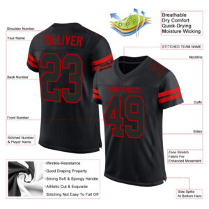 Custom Black Black-Red Mesh Authentic Football Jersey