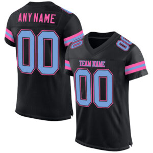 Custom Black Light Blue-Pink Mesh Authentic Football Jersey