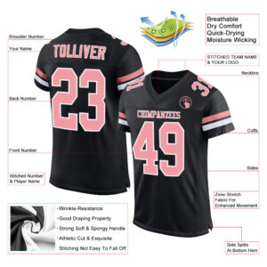 Custom Black Medium Pink-White Mesh Authentic Football Jersey