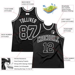 Custom Black Black-White Authentic Throwback Basketball Jersey