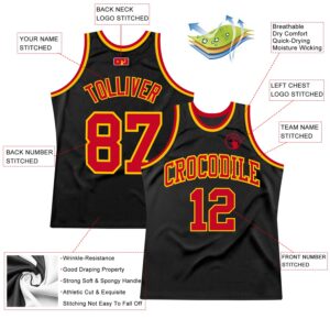 Custom Black Red-Gold Authentic Throwback Basketball Jersey