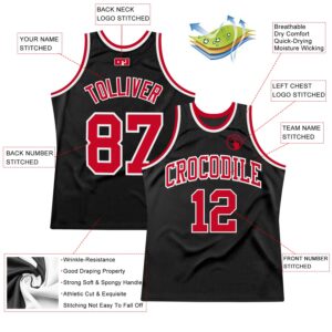 Custom Black Red-White Authentic Throwback Basketball Jersey