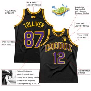 Custom Black Purple-Gold Authentic Throwback Basketball Jersey