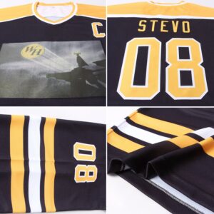 Custom Black Gold-White Hockey Jersey