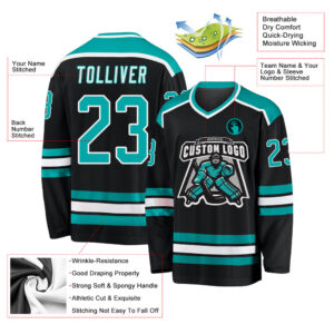 Custom Black Aqua-White Hockey Jersey