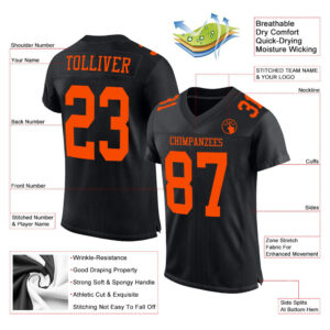 Custom Black Orange Mesh Authentic Football Jersey