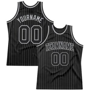 Custom Black Gray Pinstripe Black-Gray Authentic Basketball Jersey