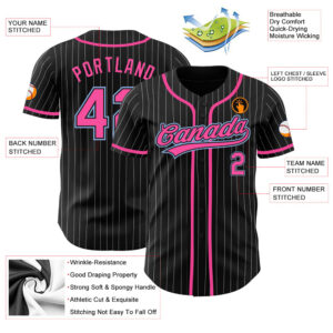 Custom Black White Pinstripe Pink-Light Blue Authentic Baseball Jersey