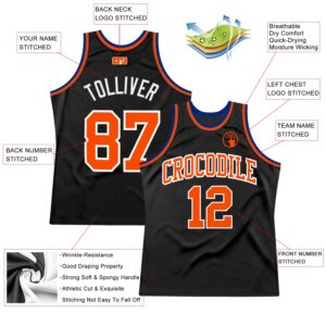 Custom Black Orange-Royal Authentic Throwback Basketball Jersey