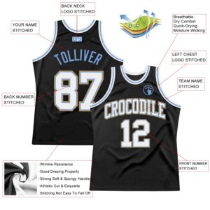 Custom Black White Light Blue-Old Gold Authentic Throwback Basketball Jersey