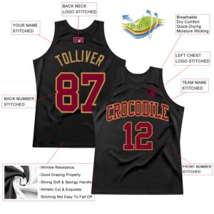 Custom Black Maroon-Old Gold Authentic Throwback Basketball Jersey