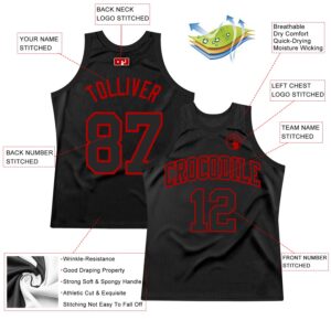 Custom Black Red Authentic Throwback Basketball Jersey