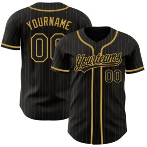 Custom Black Old Gold Pinstripe Black Authentic Baseball Jersey