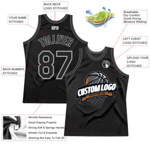 Custom Black Gray-Steel Gray Authentic Throwback Basketball Jersey