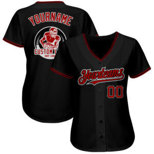 Custom Black Red-White Authentic Baseball Jersey