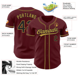 Custom Burgundy Black-Old Gold Authentic Baseball Jersey