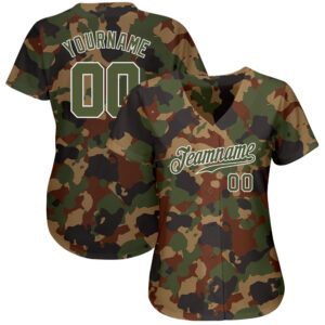 Custom Camo Olive-White Dark Classic Woodland Authentic Salute To Service Baseball Jersey