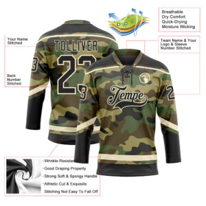 Custom Camo Black-Cream Salute To Service Hockey Lace Neck Jersey