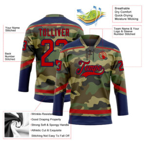 Custom Camo Red-Navy Salute To Service Hockey Lace Neck Jersey