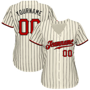 Custom Cream Black Pinstripe Red-Black Authentic Baseball Jersey