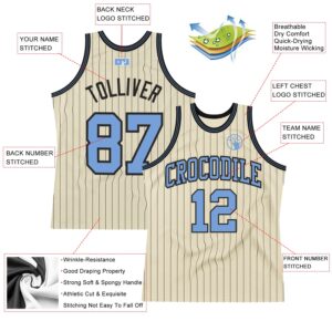 Custom Cream Black Pinstripe Blue Authentic Basketball Jersey