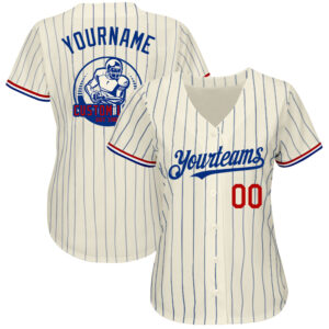 Custom Cream Royal Pinstripe Red-White Authentic Baseball Jersey