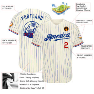 Custom Cream Royal Pinstripe Red-White Authentic Baseball Jersey