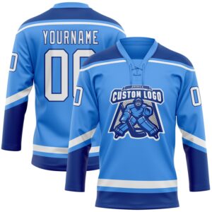 Custom Electric Blue White-Royal Hockey Lace Neck Jersey