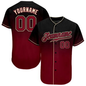 Custom Black Crimson-Cream Authentic Fade Fashion Baseball Jersey