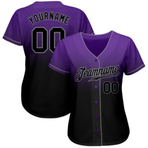 Custom Purple Black-Gray Authentic Fade Fashion Baseball Jersey