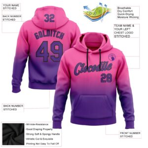 Custom Stitched Pink Purple-Black Fade Fashion Sports Pullover Sweatshirt Hoodie