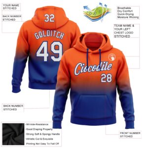 Custom Stitched Orange White-Royal Fade Fashion Sports Pullover Sweatshirt Hoodie