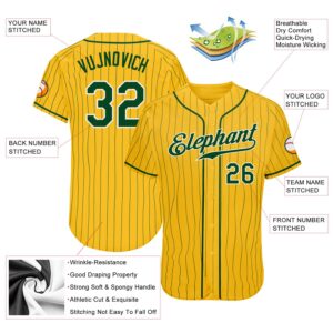 Custom Yellow Green Pinstripe Green-White Authentic Baseball Jersey