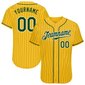 Custom Yellow Green Pinstripe Green-White Authentic Baseball Jersey