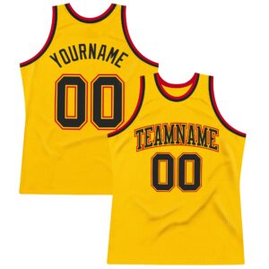 Custom Gold Black-Red Authentic Throwback Basketball Jersey