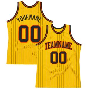 Custom Gold Black Pinstripe Black-Orange Authentic Basketball Jersey