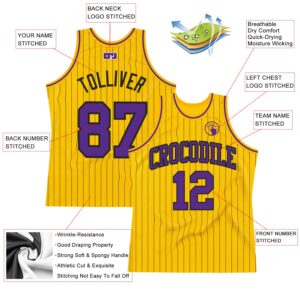 Custom Gold Black Pinstripe Purple Authentic Basketball Jersey