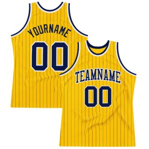 Custom Gold Navy Pinstripe Navy-White Authentic Basketball Jersey